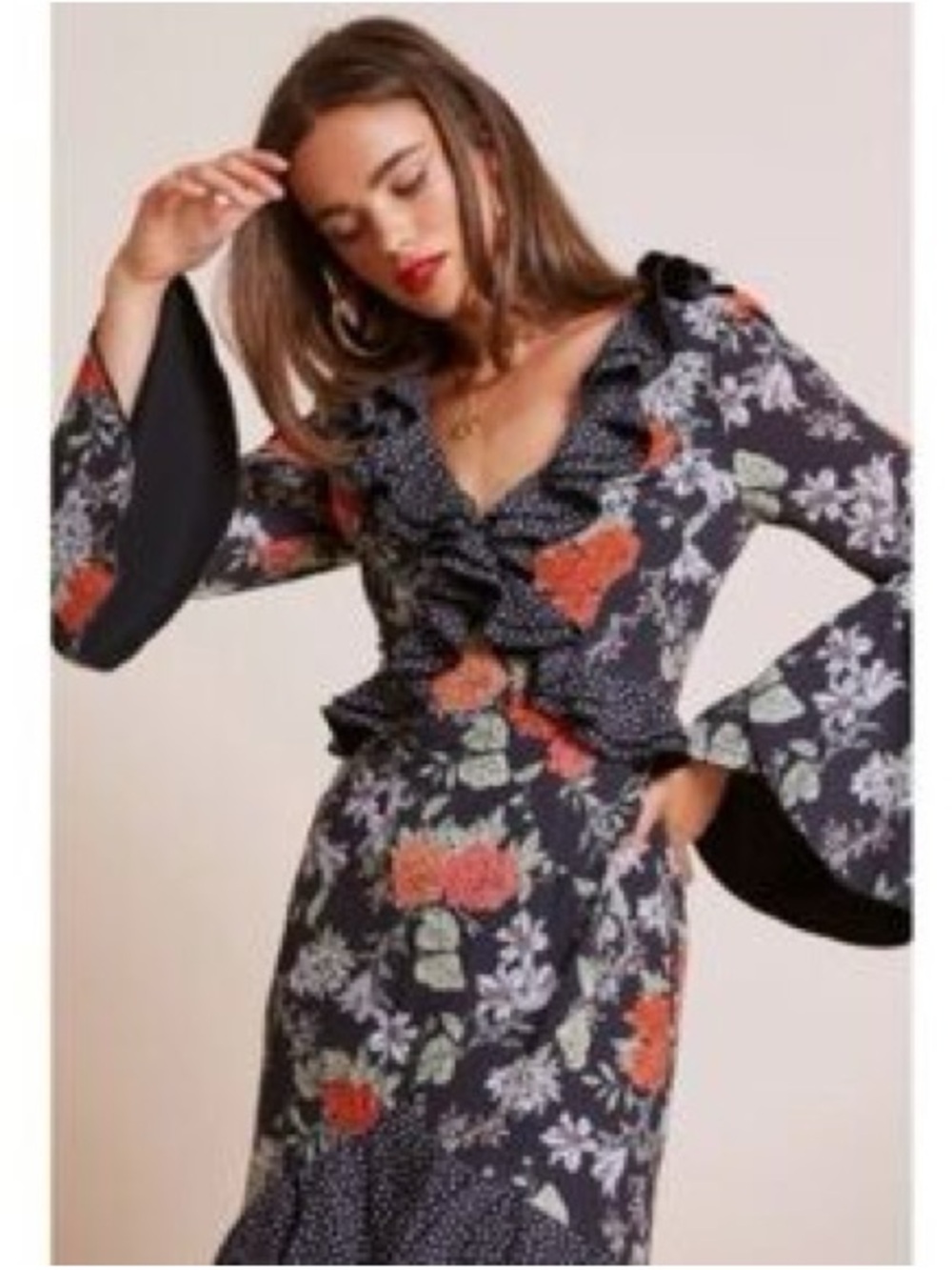 Finders keepers floral polka dot ruffle dress.